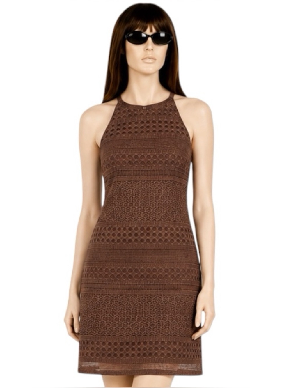 White House Black Market Halter Dress Size 6 Brown Laser Cut Dark Romantic